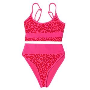 Beach Riot Emmy Bikini Top S Hight Leg Bottom M Pink Love Leopard